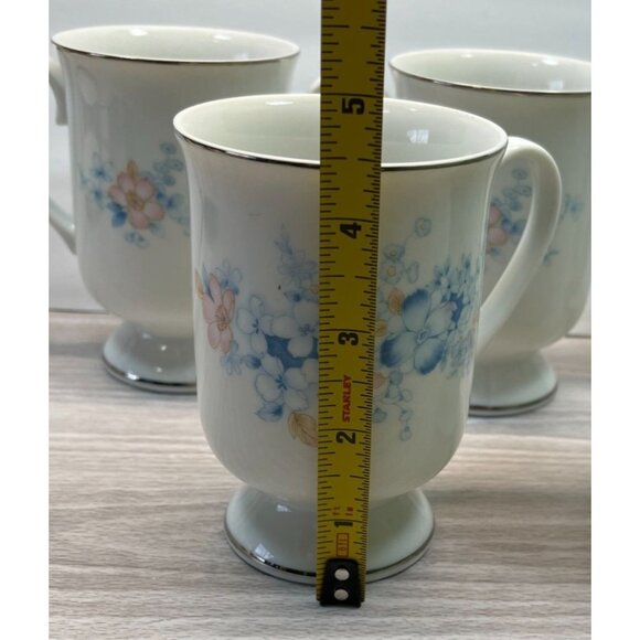 Blue Morn Floral Coffee Mugs Lot of 5 Footed Tea Cups Fanci Florals Japan - Picture 5 of 10